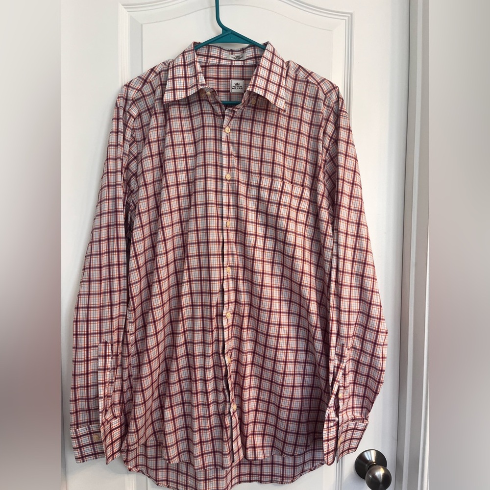 Peter Millar Shirt Adult‎ Large Red Plaid Long Sleeve Crown Casual Preppy Mens